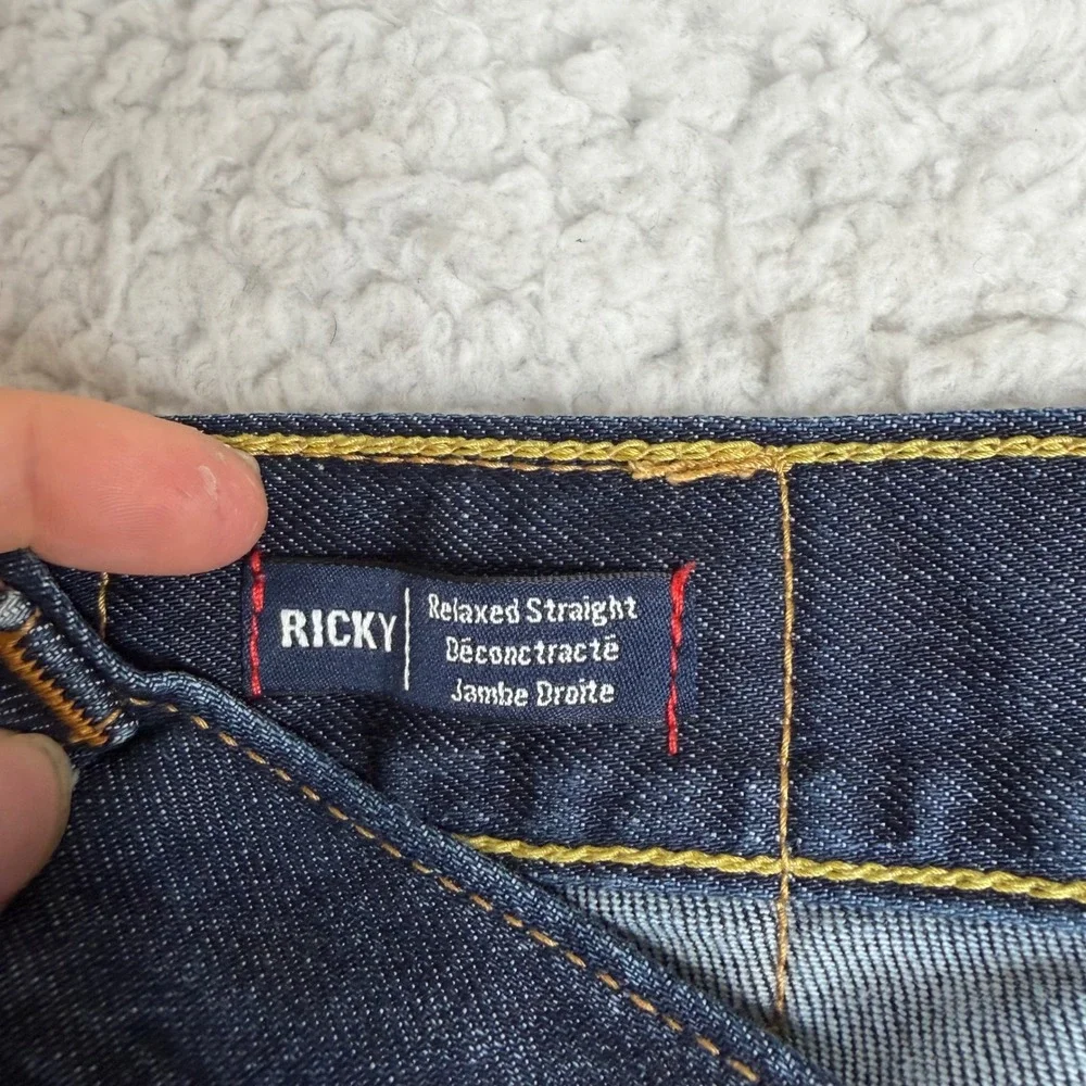 True Religion Ricky Relaxed Straight Leg Jeans Dark Wash Indigo Blue Mens 33x30